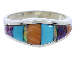 Southwestern Multicolor Inlay Silver Ring Size 5-3/4 EX51013